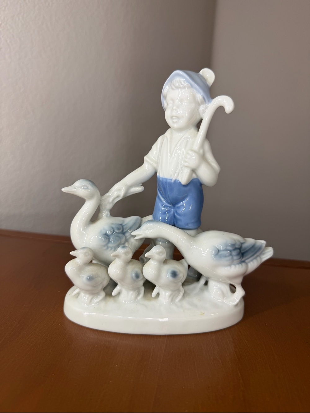 Vintage Golden Crown E&R Western Germany Porcelain Boy with Geese Figurine 7438/